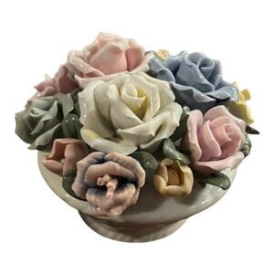 Porcelain Ornament Flower Basket Colourful Flowers Decor